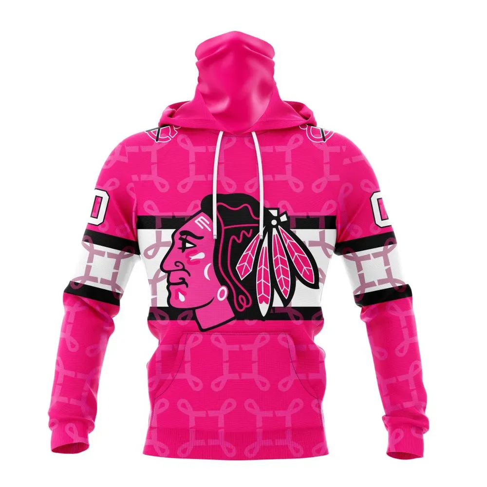 NHL Chicago Blackhawks | Specialized Design I Pink I Can! In October We Wear Pink Breast Cancer Mask Hoodie