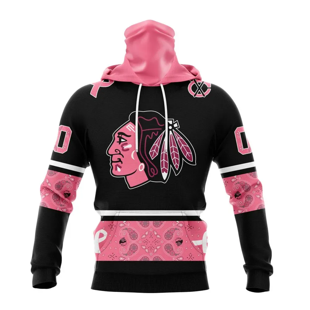 NHL Chicago Blackhawks | Specialized Design In Classic Style With Paisley! In October We Wear Pink Breast Cancer Mask Hoodie