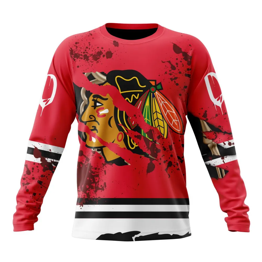 NHL Chicago Blackhawks | Specialized Design Jersey With Your Ribs For Halloween Long Sleeved Sweatshirt 