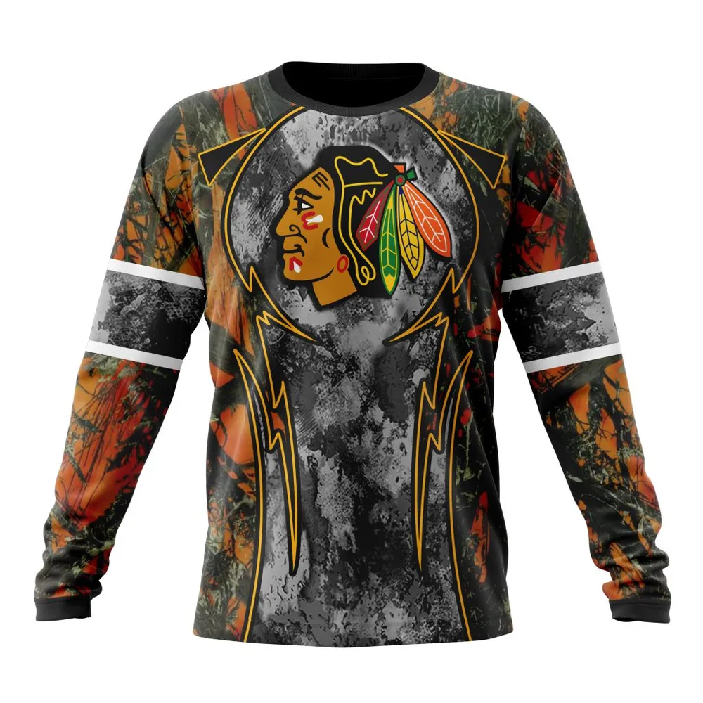 NHL Chicago Blackhawks | Specialized Design Wih Camo Concepts For Hungting In Forest Long Sleeved Sweatshirt 