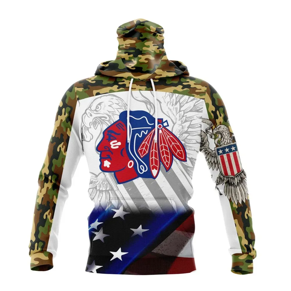 NHL Chicago Blackhawks | Specialized Design With Our America Flag And Our America Eagle Mask Hoodie