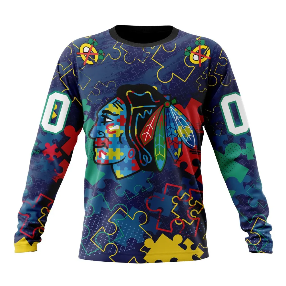 NHL Chicago Blackhawks | Specialized Fearless Aganst Autism Long Sleeved Sweatshirt 