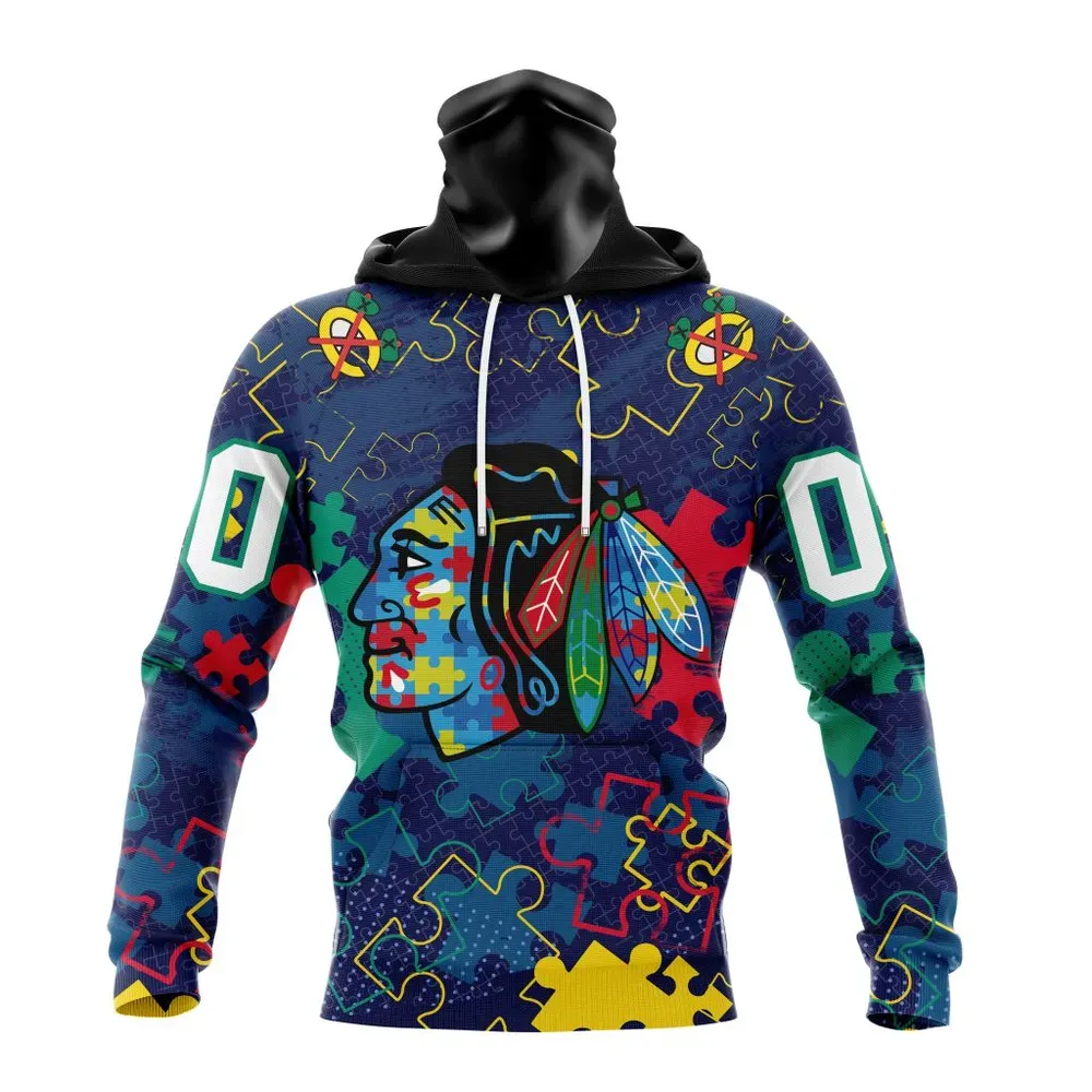 NHL Chicago Blackhawks | Specialized Fearless Aganst Autism Mask Hoodie