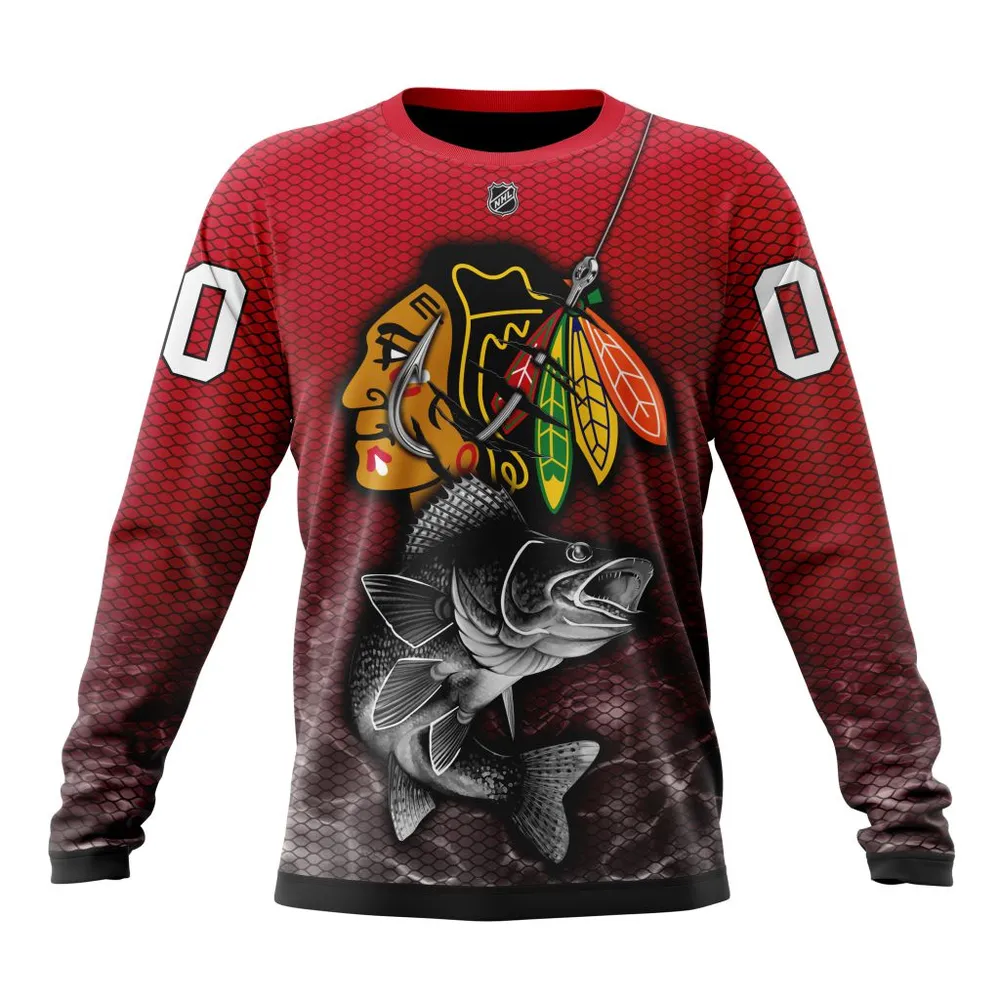 NHL Chicago Blackhawks | Specialized Fishing Style St2201 Long Sleeved Sweatshirt 