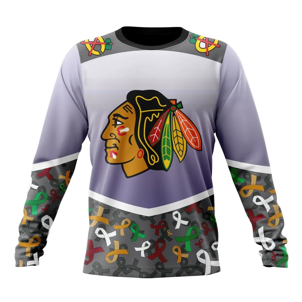 NHL Chicago Blackhawks | Specialized Sport Fights Again All Cancer V0122 Long Sleeved Sweatshirt 