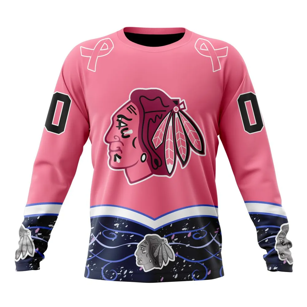 NHL Chicago Blackhawks | Specialized Unisex For Hockey Fights Cancer Long Sleeved Sweatshirt 