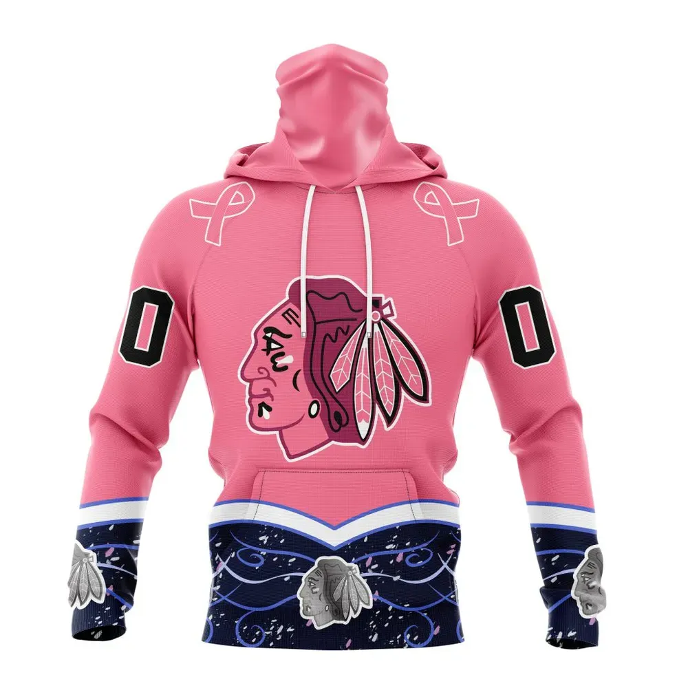 NHL Chicago Blackhawks | Specialized Unisex For Hockey Fights Cancer Mask Hoodie