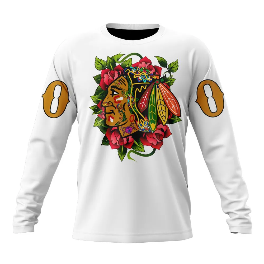 NHL Chicago Blackhawks | Specialized Unisex Kits Dia De Muertos Long Sleeved Sweatshirt 