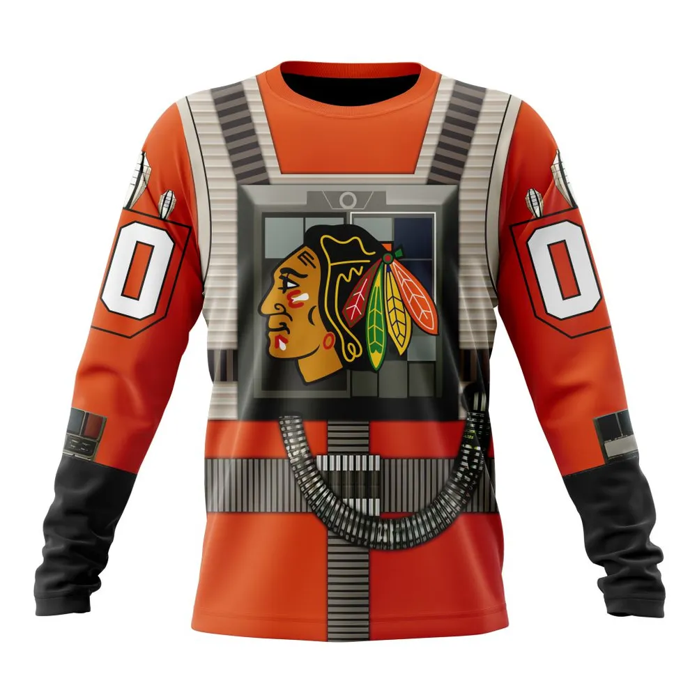 NHL Chicago Blackhawks Star Wars Rebel Pilot Design St2201 Long Sleeved Sweatshirt 