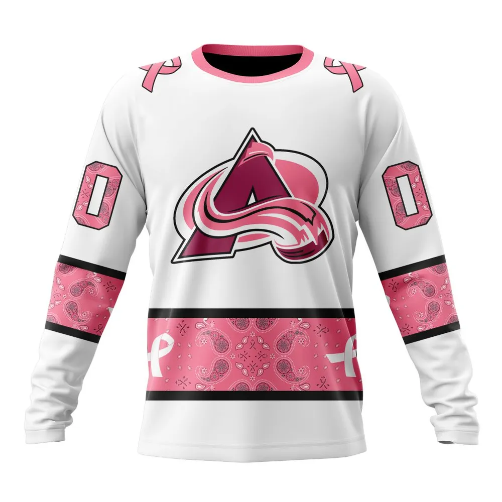 NHL Colorado Avalanche In Classic Style With Paisley! In October We Wear Pink Breast Cancer Long Sleeved Sweatshirt 