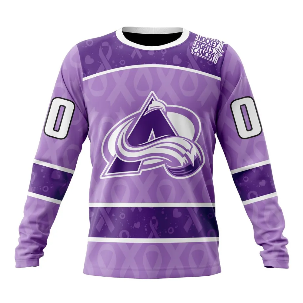 NHL Colorado Avalanche New Lavender Hockey Fight Cancer St2301 Long Sleeved Sweatshirt 