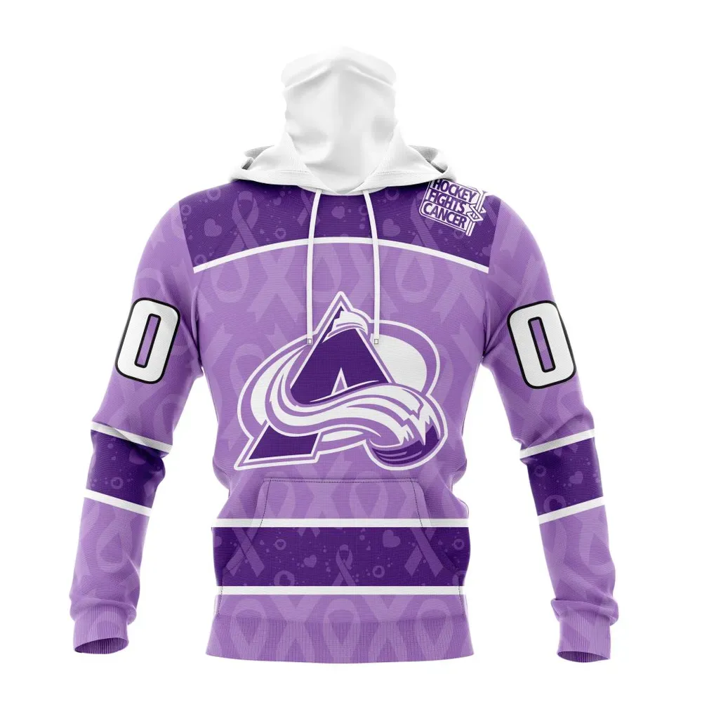 NHL Colorado Avalanche New Lavender Hockey Fight Cancer St2301 Mask Hoodie