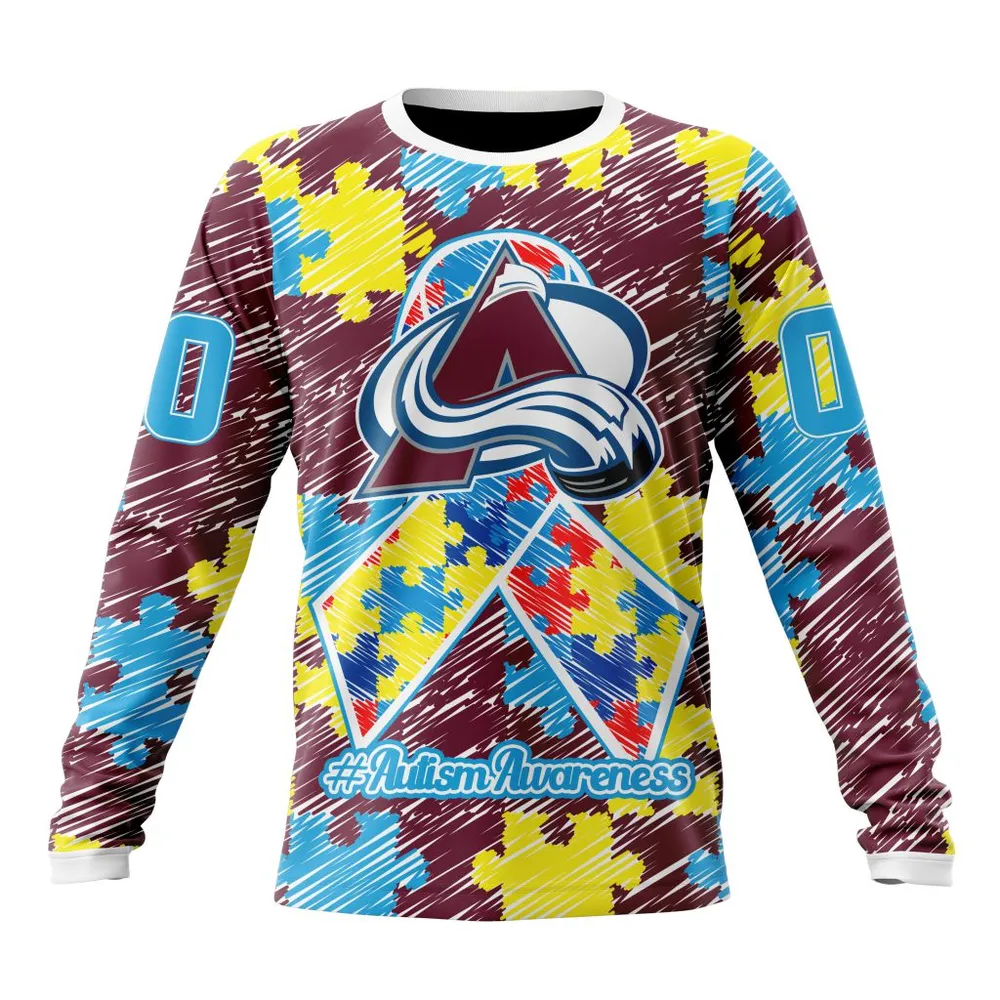 NHL Colorado Avalanche Special Autism Awareness Design St2201 Long Sleeved Sweatshirt 