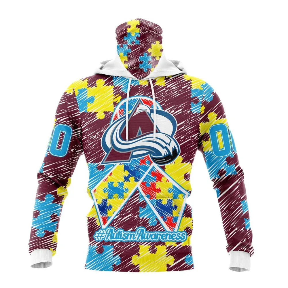 NHL Colorado Avalanche Special Autism Awareness Design St2201 Mask Hoodie