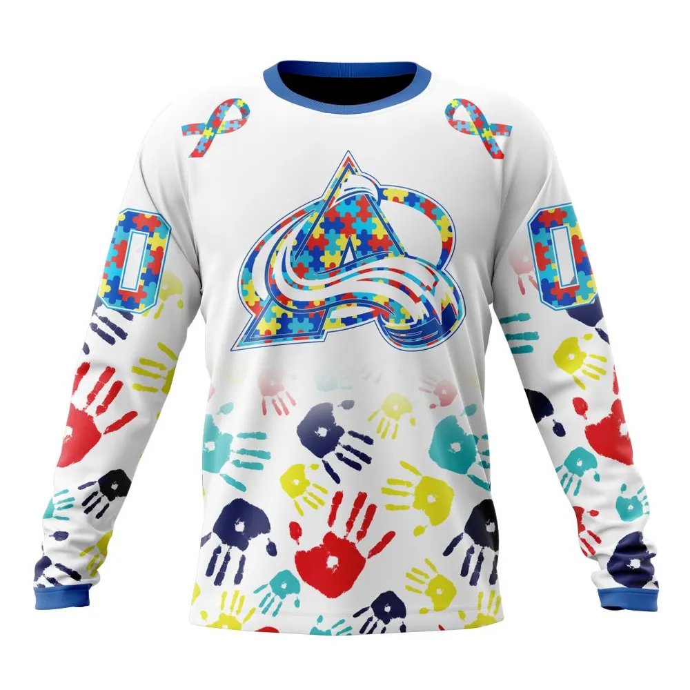 NHL Colorado Avalanche Special Autism Awareness Design St2203 Long Sleeved Sweatshirt 