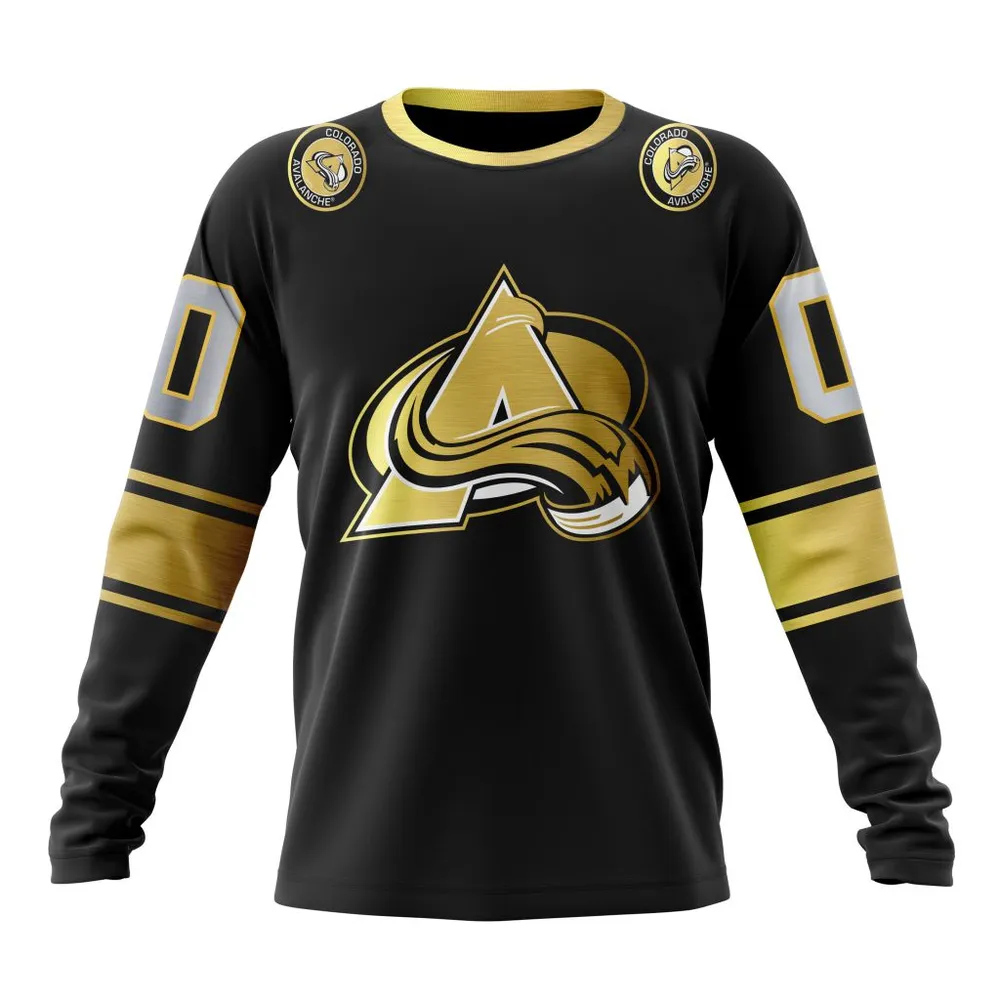 NHL Colorado Avalanche Special Black And Gold Design St2401 Long Sleeved Sweatshirt 