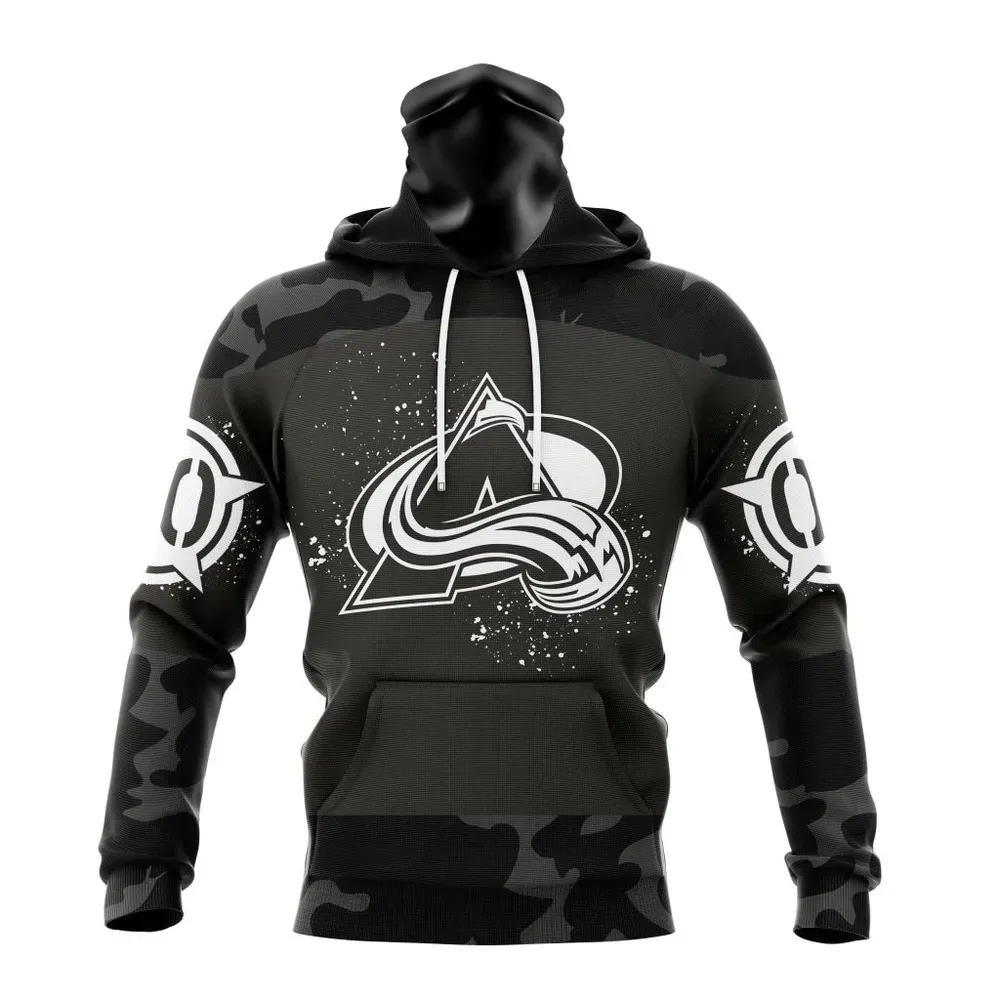 NHL Colorado Avalanche Special Black Camo Design For Veterans Day St2304 Mask Hoodie