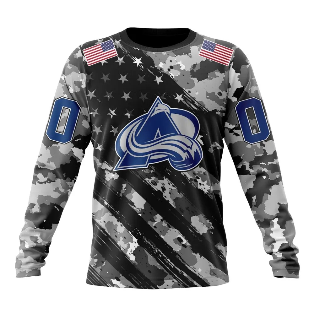 NHL Colorado Avalanche Special Camo Military Design St2301 Long Sleeved Sweatshirt 