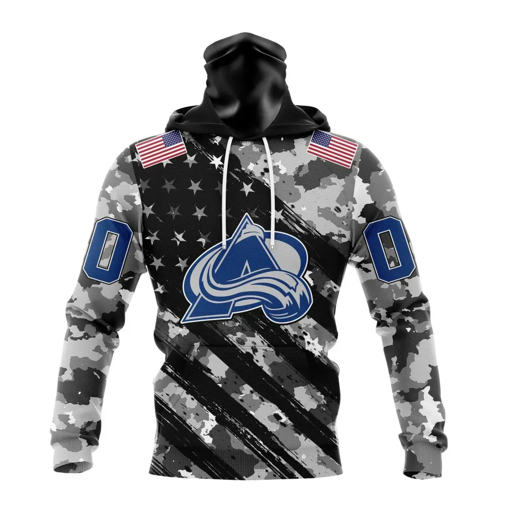 NHL Colorado Avalanche Special Camo Military Design St2301 Mask Hoodie