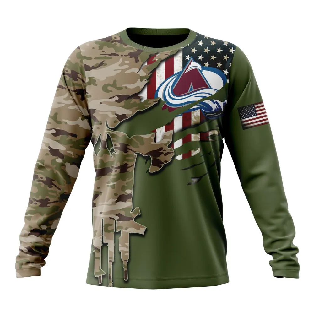 NHL Colorado Avalanche Special Camo Skull Design St2303 Long Sleeved Sweatshirt 