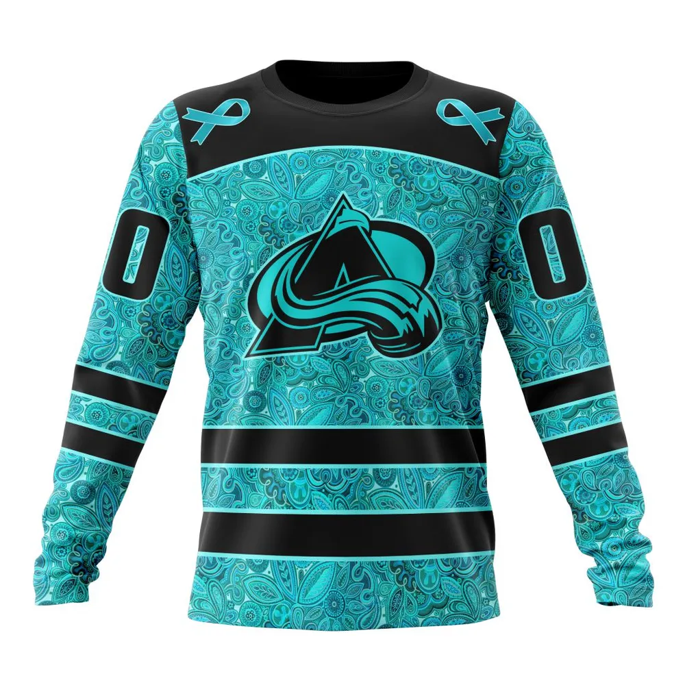 NHL Colorado Avalanche Special Design Fight Ovarian Cancer St2201 Long Sleeved Sweatshirt 