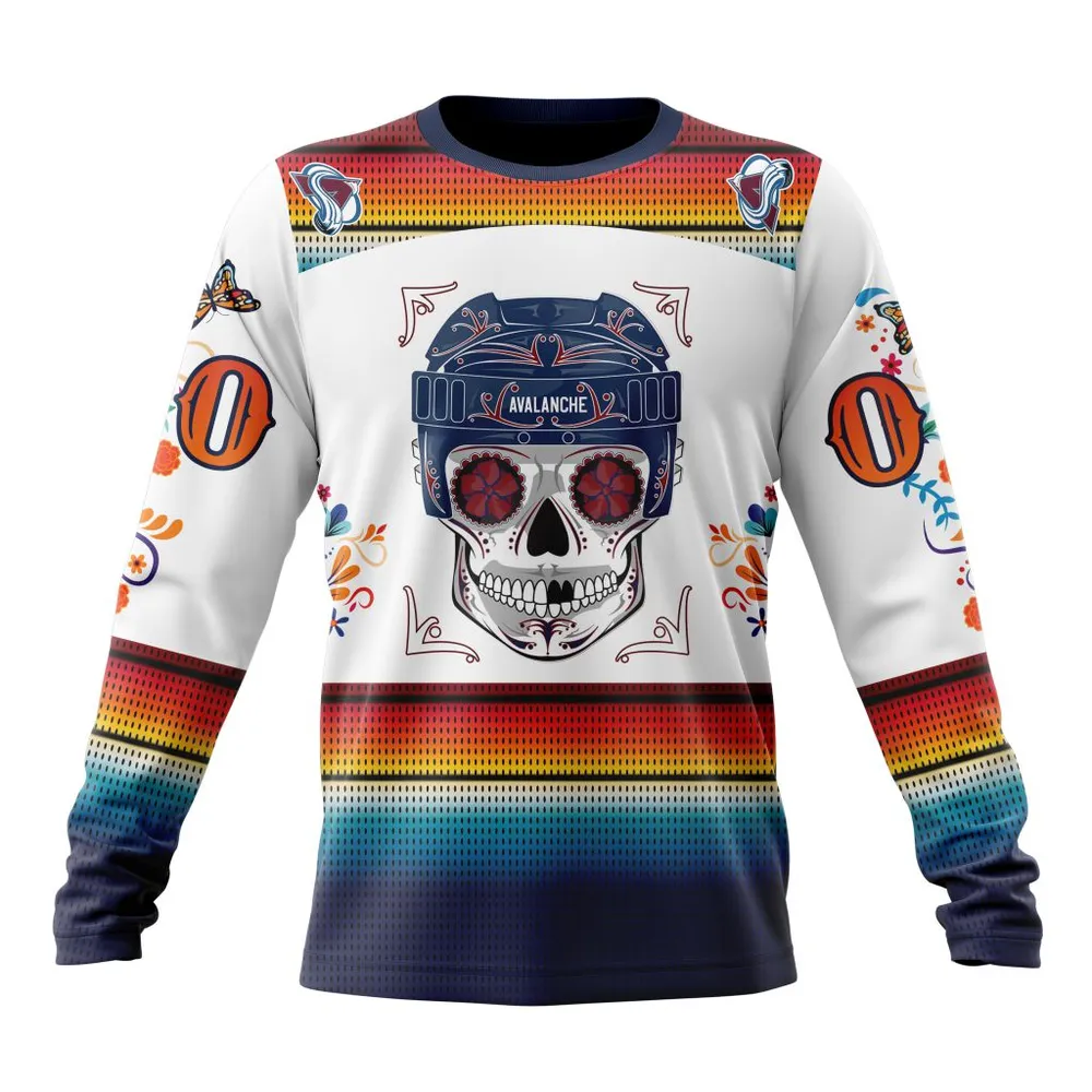 NHL Colorado Avalanche Special Design For Dia De Los Muertos St2301 Long Sleeved Sweatshirt 