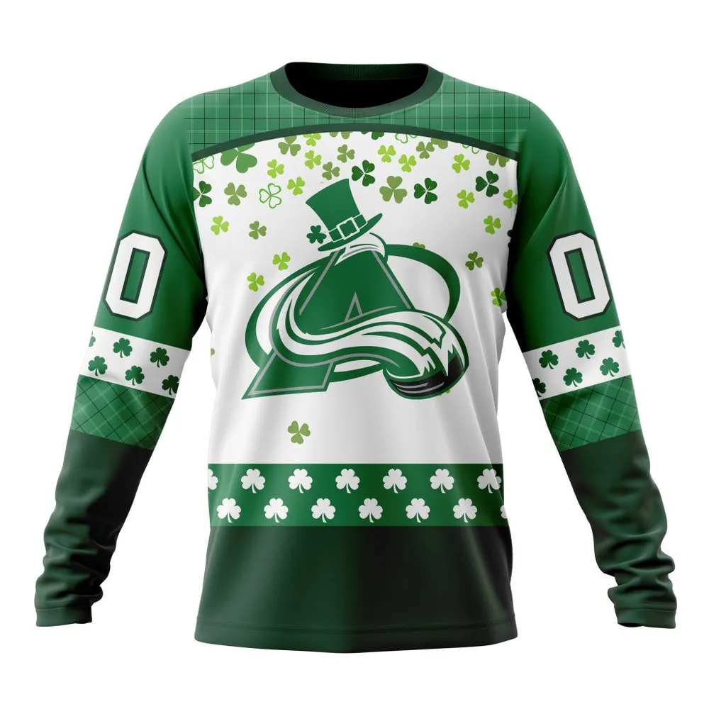 NHL Colorado Avalanche Special Design For St. Patrick Day St2401 Long Sleeved Sweatshirt 