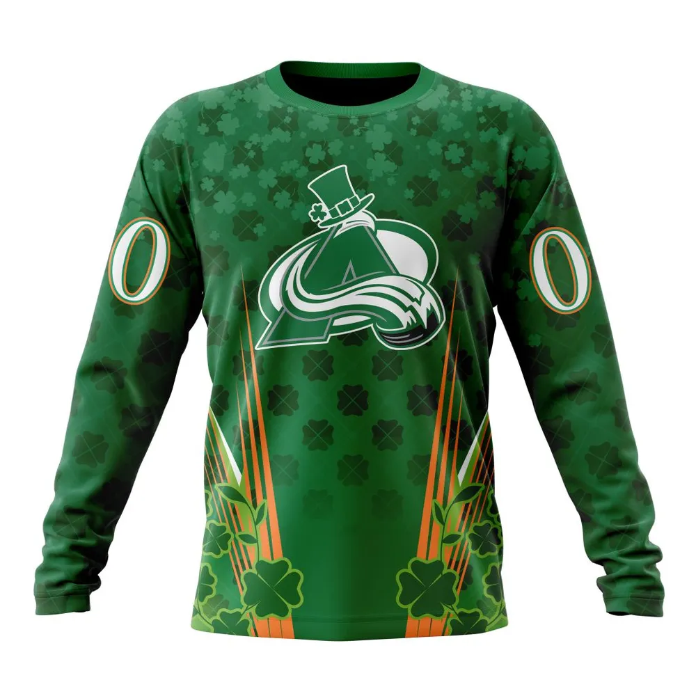 NHL Colorado Avalanche Special Design For St. Patrickâ€™S Day St2402 Long Sleeved Sweatshirt 