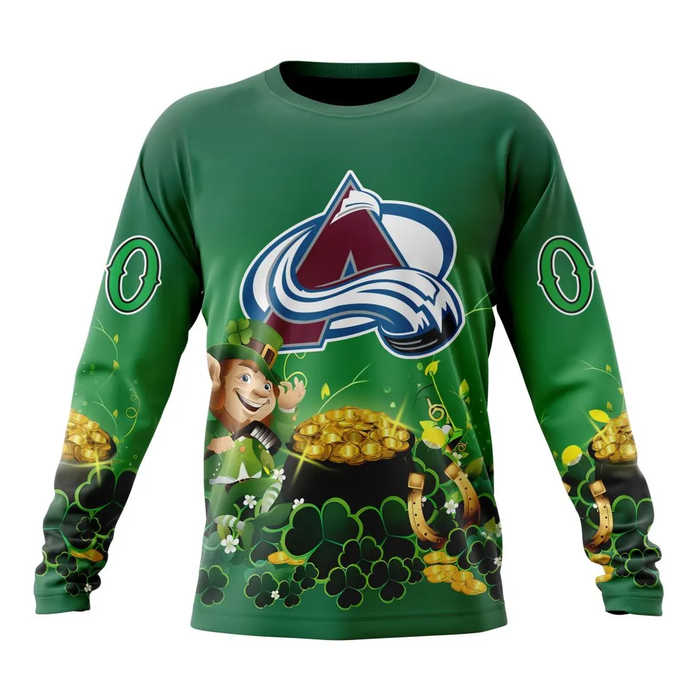 NHL Colorado Avalanche Special Design For St. Patrickâ€™S Day St2403 Long Sleeved Sweatshirt 