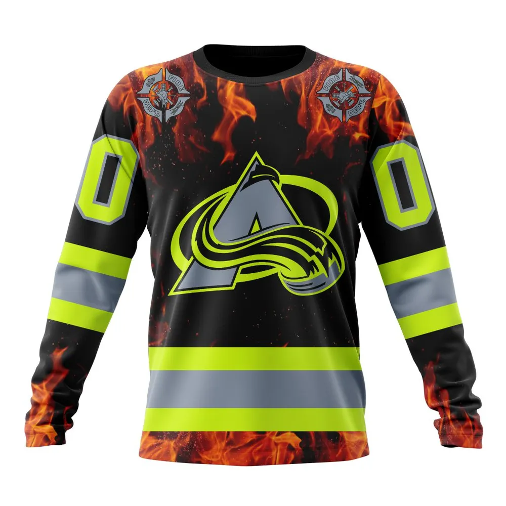 NHL Colorado Avalanche Special Design Honoring Firefighters St2401 Long Sleeved Sweatshirt 