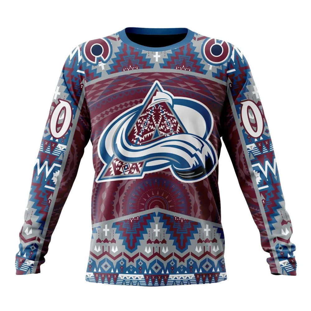 NHL Colorado Avalanche Special Design With Native Pattern St2303 Long Sleeved Sweatshirt 