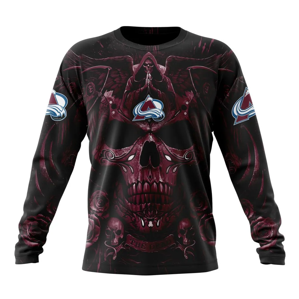 NHL Colorado Avalanche Special Design With Skull Art St2203 Long Sleeved Sweatshirt 