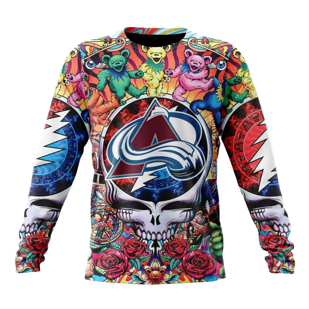 NHL Colorado Avalanche Special Grateful Dead Design St2304 Long Sleeved Sweatshirt 