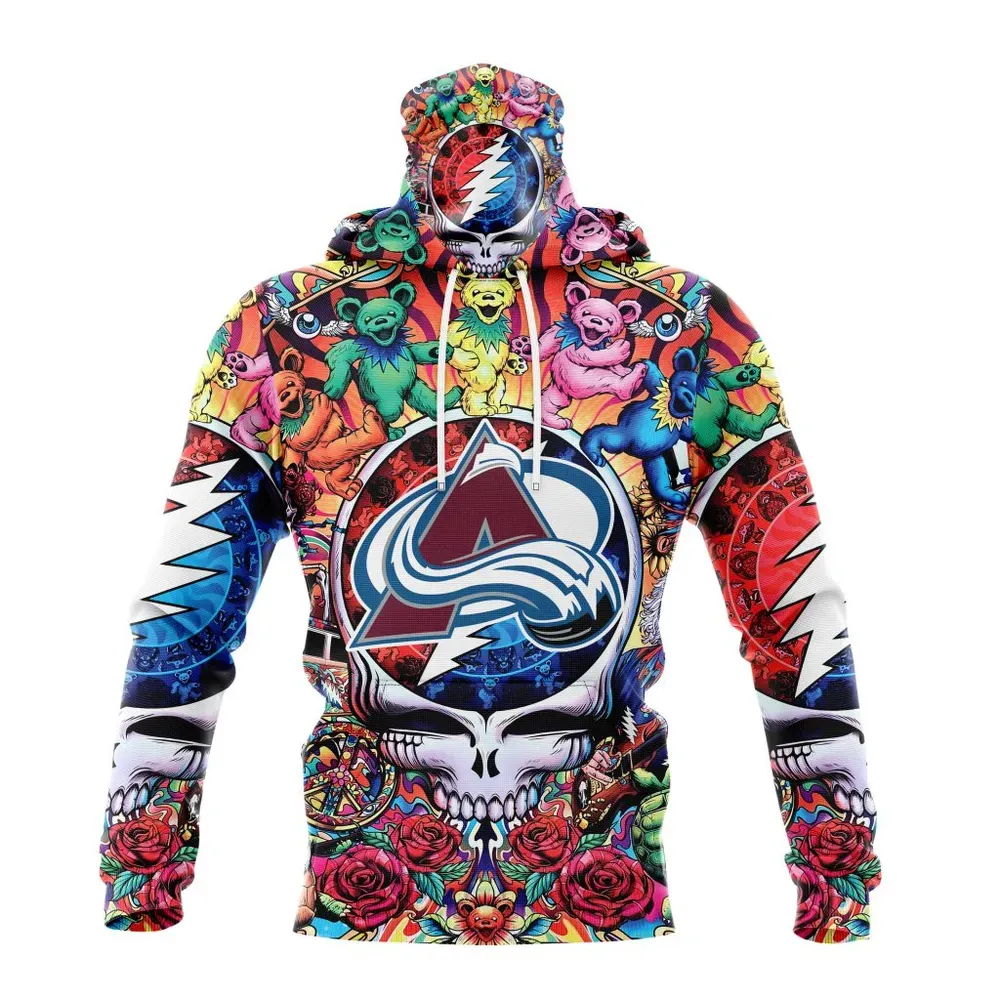 NHL Colorado Avalanche Special Grateful Dead Design St2304 Mask Hoodie