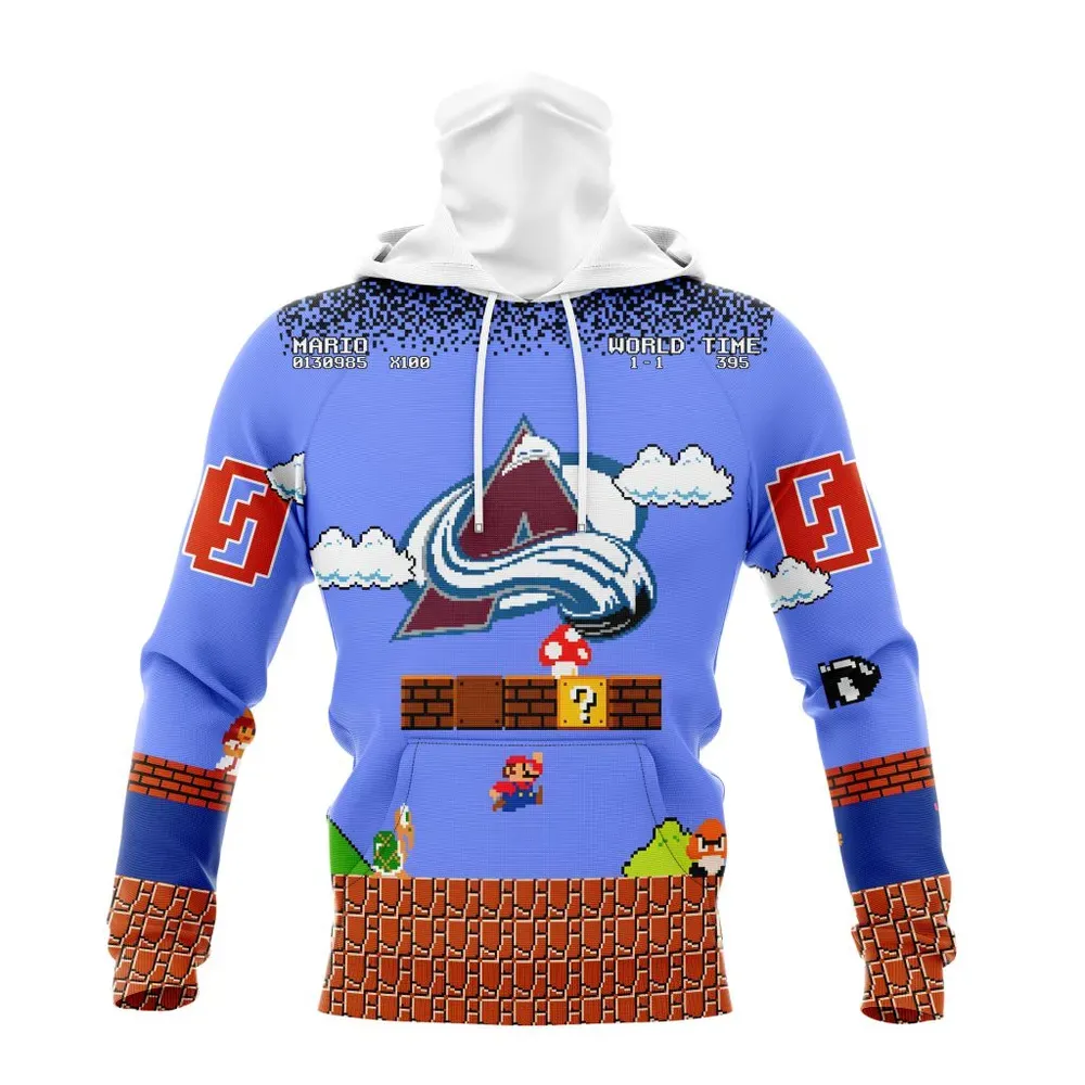 NHL Colorado Avalanche Special Kits With Super Mario Game Design Mask Hoodie