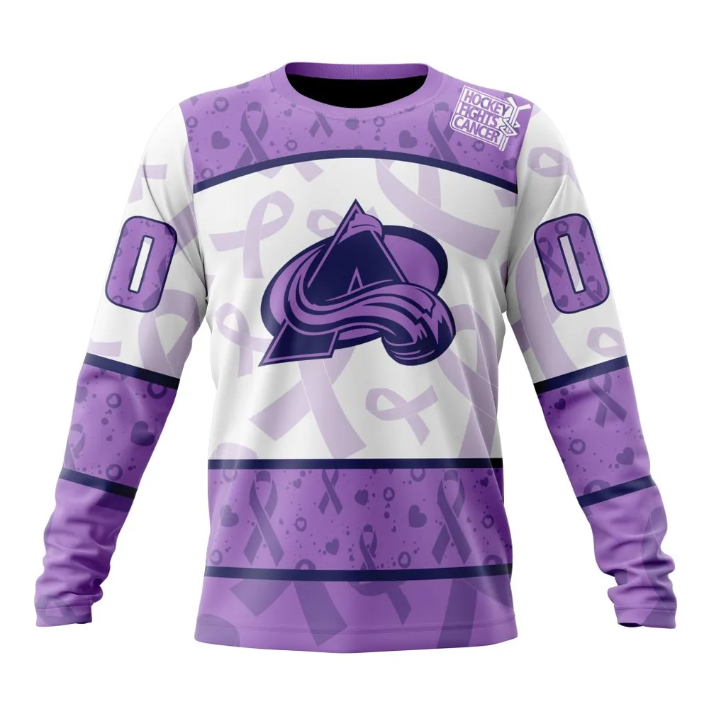 NHL Colorado Avalanche Special Lavender Fight Cancer St2201 Long Sleeved Sweatshirt 