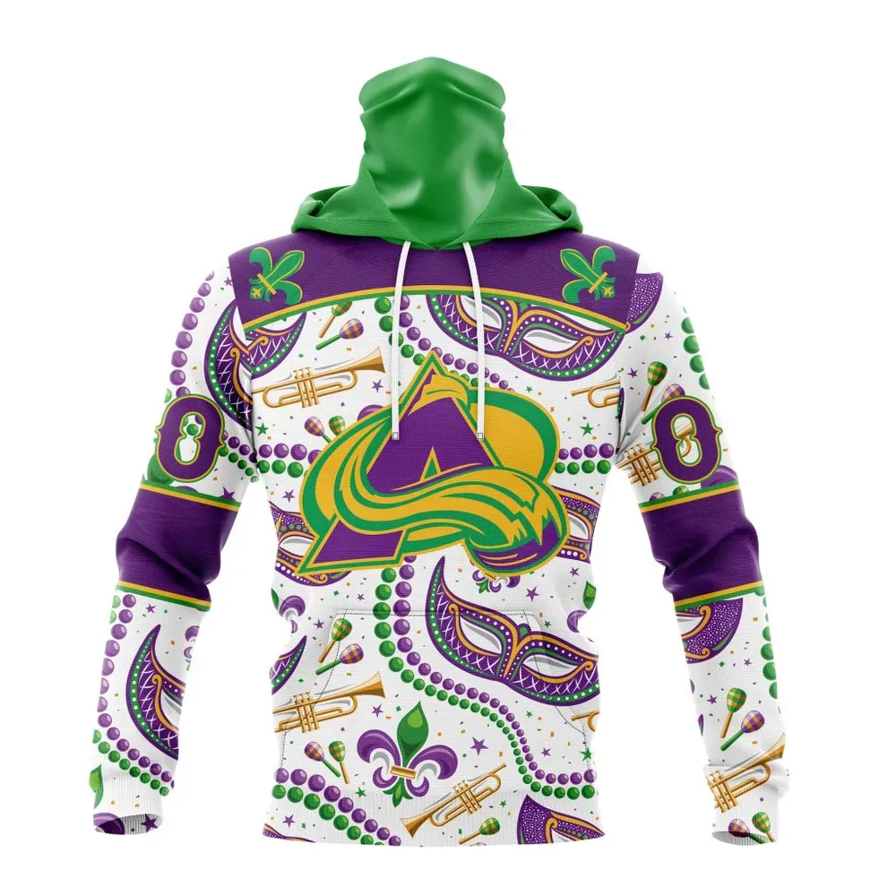 NHL Colorado Avalanche Special Mardi Gras Design St2401 Mask Hoodie