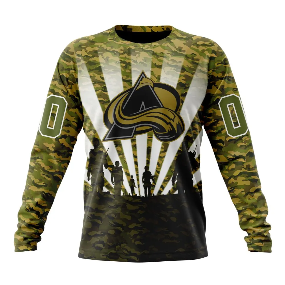 NHL Colorado Avalanche Special Military Camo Kits For Veterans Day And Rememberance Day St2201 Long Sleeved Sweatshirt 