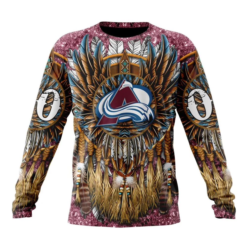 NHL Colorado Avalanche Special Native Costume Design St2201 Long Sleeved Sweatshirt 