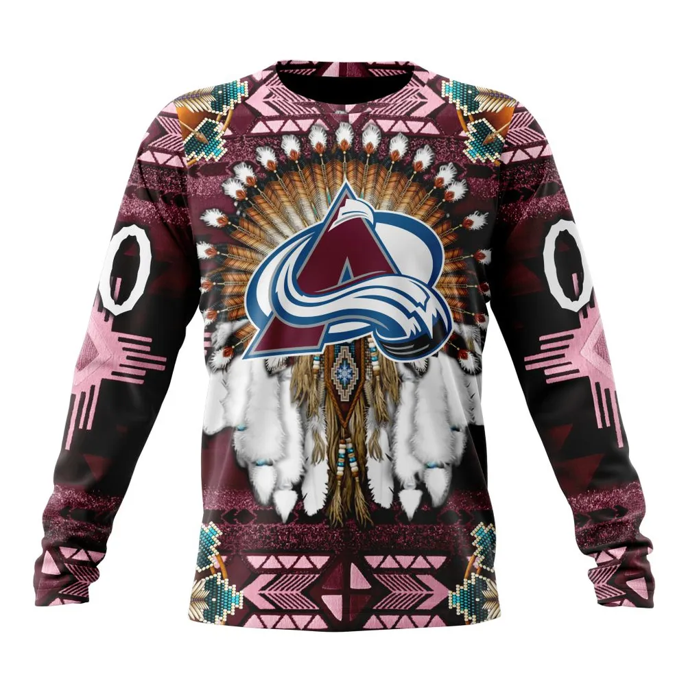 NHL Colorado Avalanche Special Native Costume Design St2202 Long Sleeved Sweatshirt 