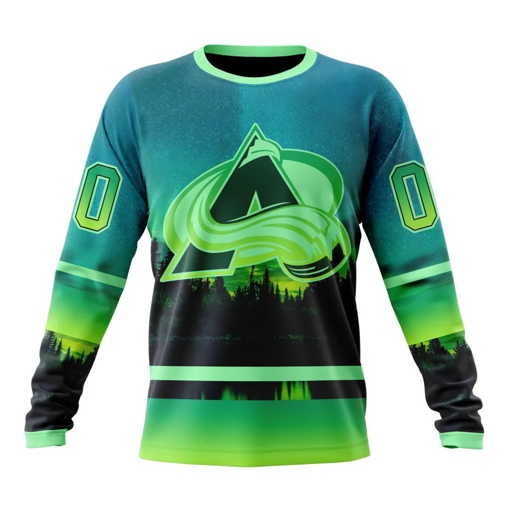 NHL Colorado Avalanche Special Northern Lights Design St2302 Long Sleeved Sweatshirt 