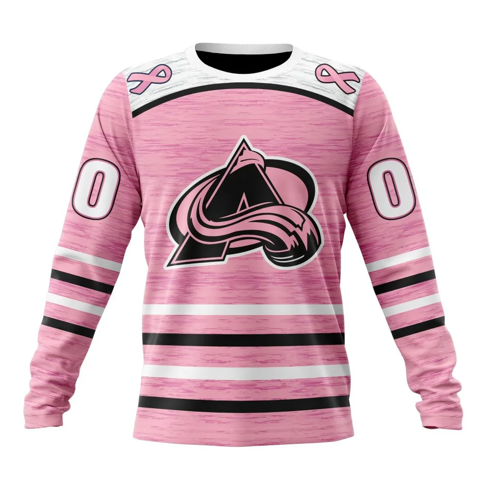 NHL Colorado Avalanche Special Pink Fight Breast Cancer Design St2304 Long Sleeved Sweatshirt 