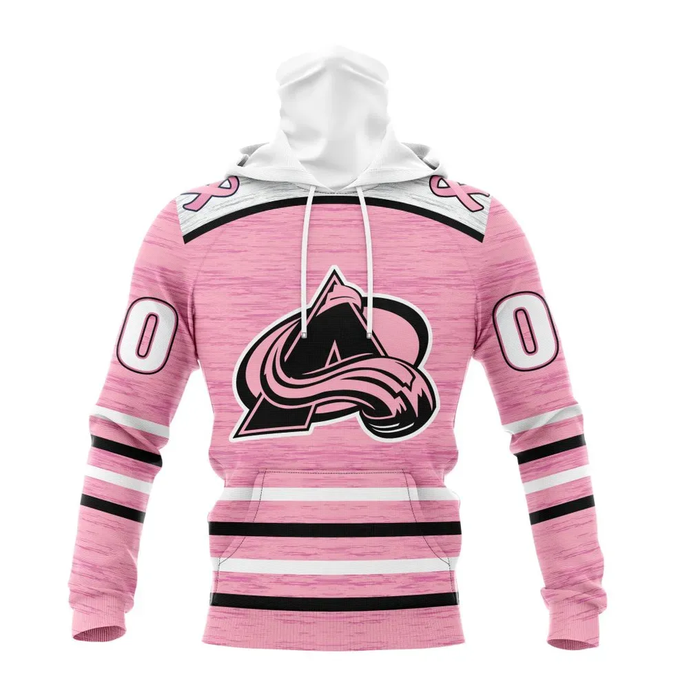 NHL Colorado Avalanche Special Pink Fight Breast Cancer Design St2304 Mask Hoodie