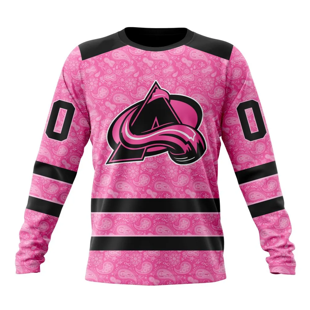 NHL Colorado Avalanche Special Pink Fight Breast Cancer St2306 Long Sleeved Sweatshirt 