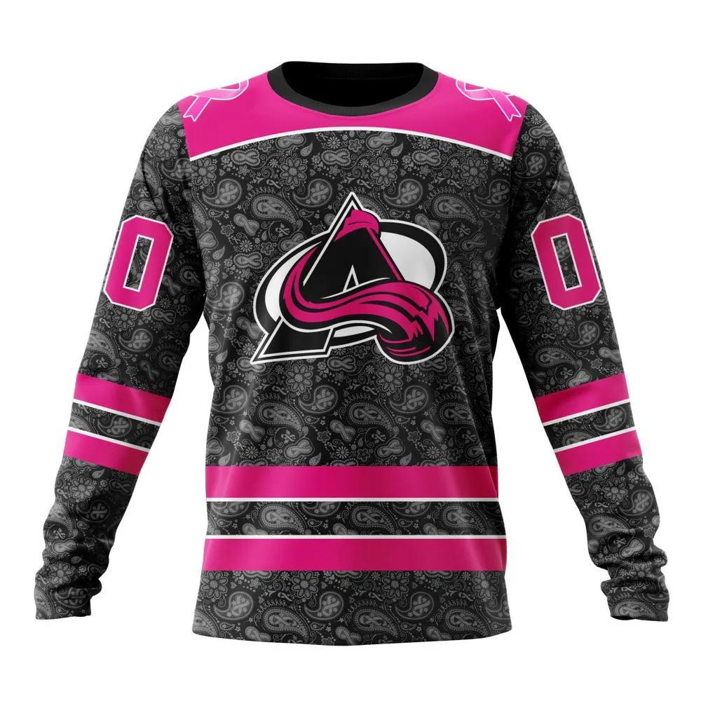 NHL Colorado Avalanche Special Pink In The Rink Fight Breast Cancer St2301 Long Sleeved Sweatshirt 