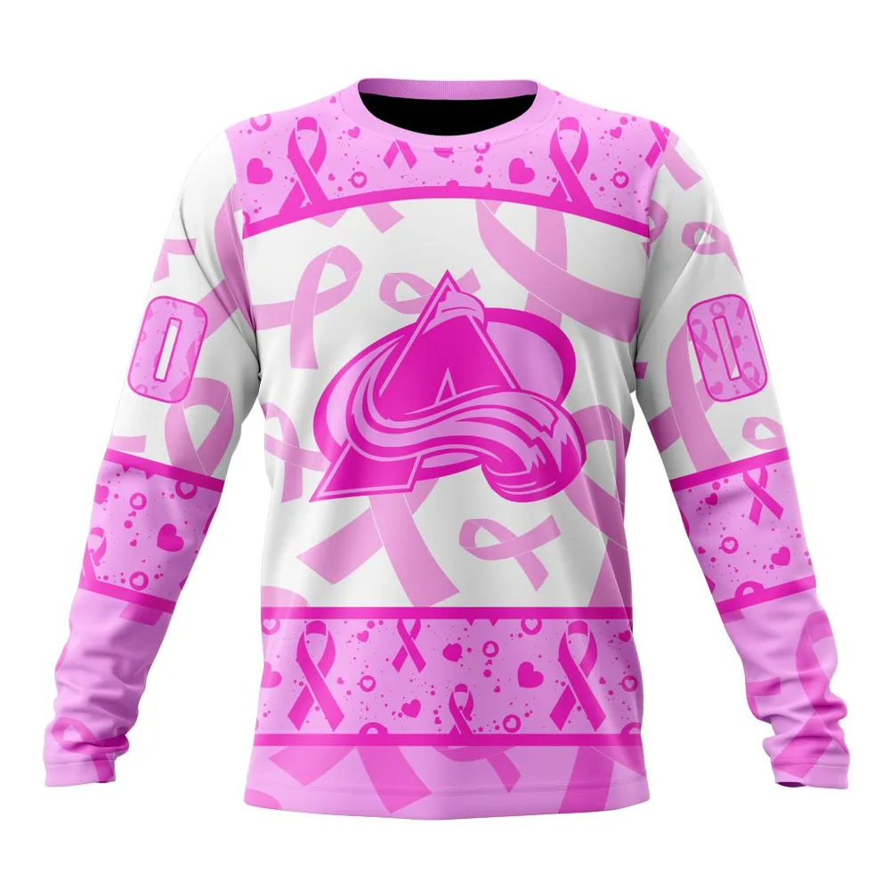 NHL Colorado Avalanche Special Pink October Breast Cancer Awareness Month St2302 Long Sleeved Sweatshirt 