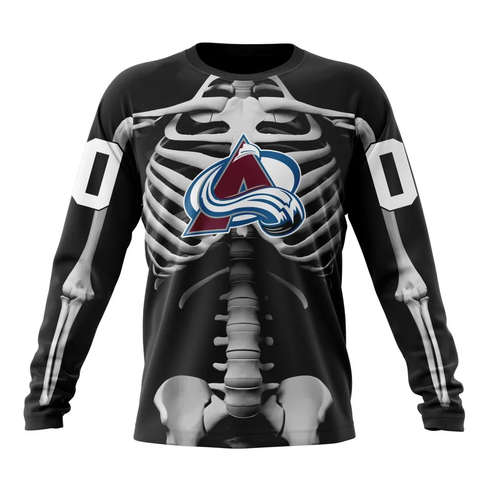 NHL Colorado Avalanche Special Skeleton Costume For Halloween St2301 Long Sleeved Sweatshirt 