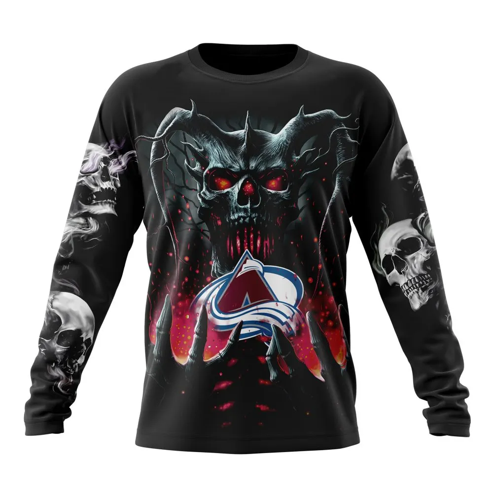 NHL Colorado Avalanche Special Skull Art Design St2301 Long Sleeved Sweatshirt 