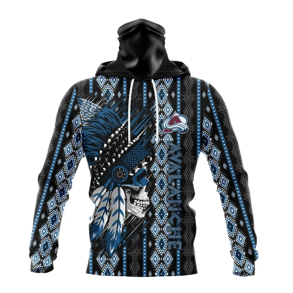 NHL Colorado Avalanche Special Skull Native Design St2301 Mask Hoodie