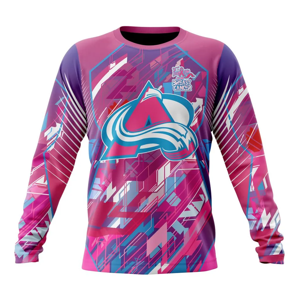 NHL Colorado Avalanche | Specialized Design I Pink I Can! Fearless Again Breast Cancer Long Sleeved Sweatshirt 